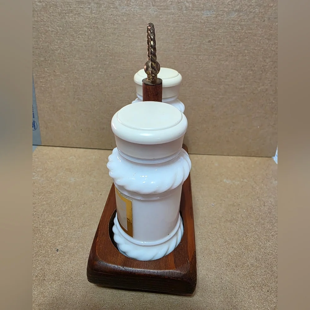 Vtg Hazel Atlas Milk Glass Salt Pepper Shakers W Stand #177
